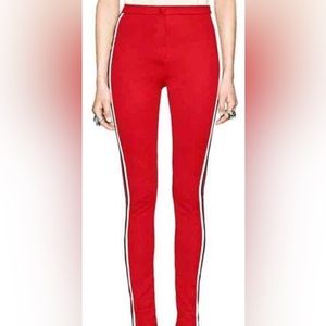 Gucci Scarlet Skinny Pants with Ivory Stripes